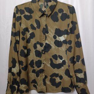 VERO MODA WOMEN'S ANIMAL PRINT LONG SLEEVE BUTTON UP BLOUSE